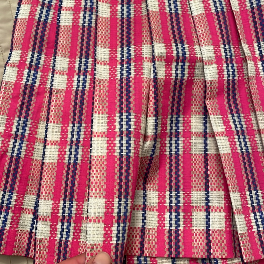 Vetements Pink Plaid Pleated Mini Skirt with Blue & White Accents - Picture 2 of 12